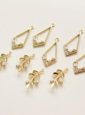 diy小巧镶锆石菱形耳饰铜配件
