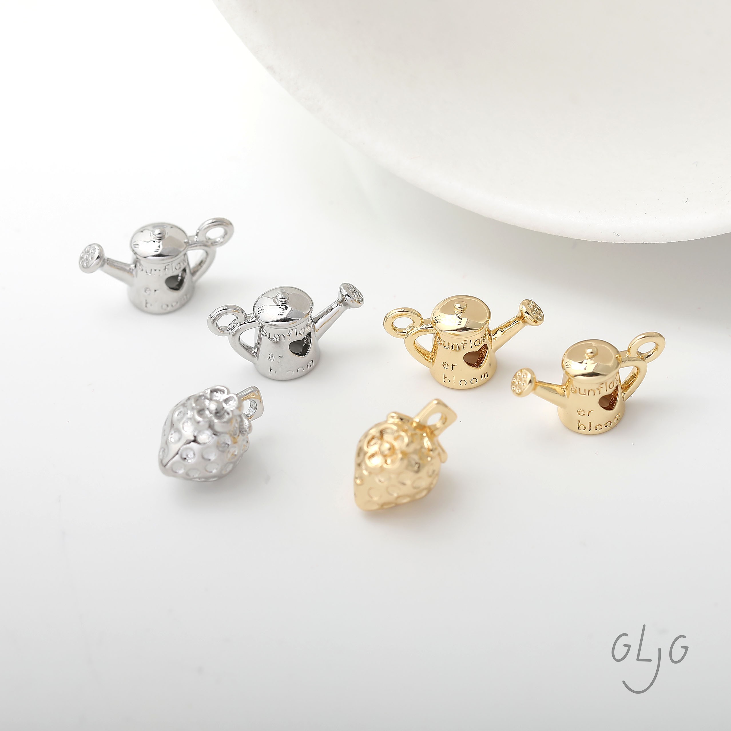 14K电镀真金保色花朵草莓爱心花洒壶吊坠diy手作手链项链材料配件