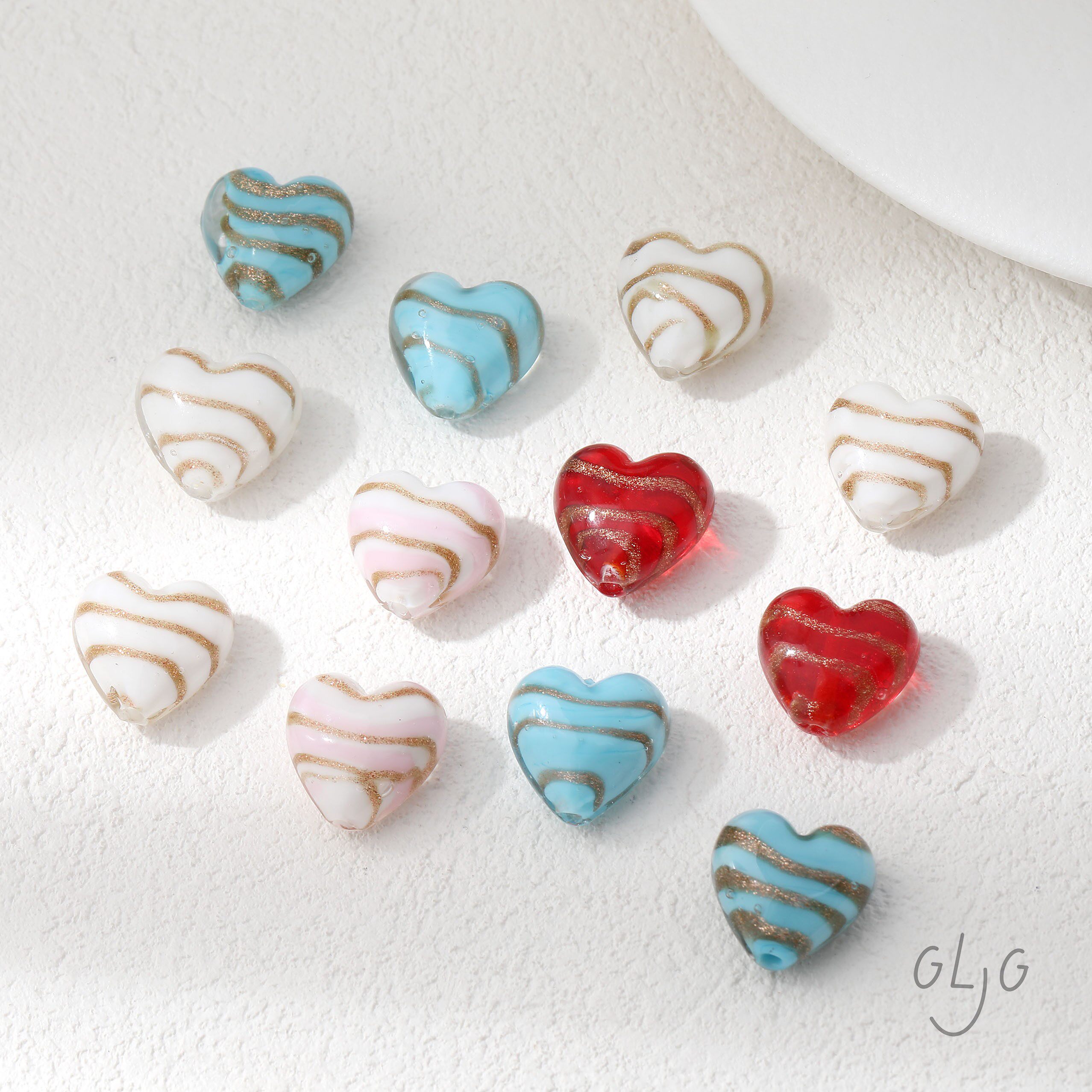 灯工琉璃糖果色系金沙爱心晕染小爱心直孔diy手作串珠材料配件