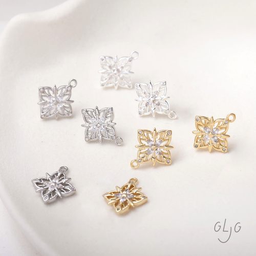 铜镀真金镶锆镂空十字架幸运星耳钉吊坠diy手作项链手链材料配件