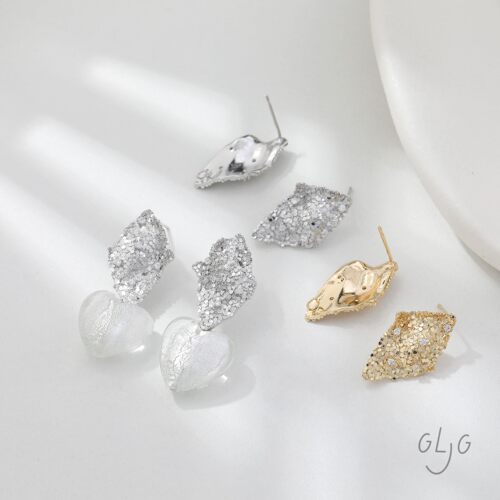 14K电镀真金保色复古优雅细闪不规则菱形耳钉diy手作耳饰材料配件