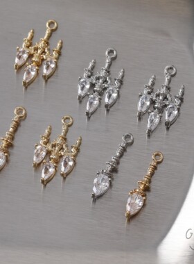 铜镀真金保色复古镶锆 宫廷水晶吊灯吊坠diy手作耳环项链材料配件
