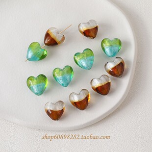 双色琉璃银箔爱心直孔diy串珠手作耳饰项链手链吊坠配件