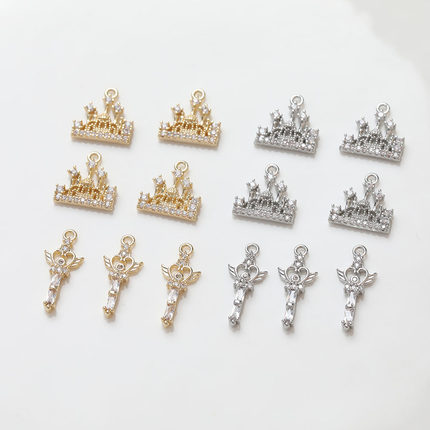 14K电镀真金保色城堡仙女棒铜镶锆石diy手工串珠项链手链材料配件