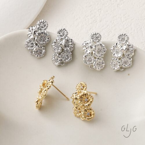 14K电镀真金厚银保色花朵花束耳钉耳饰diy手作材料配件