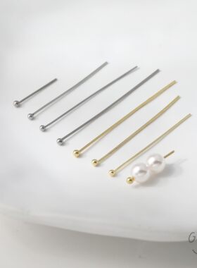 钛钢镀真金保色圆头球针diy手作手工串珠耳饰基础材料配件