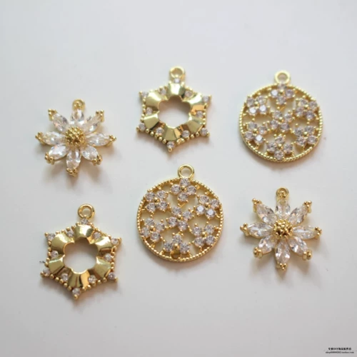 Медная золотая подвеска, серьги, 18 карат, в цветочек