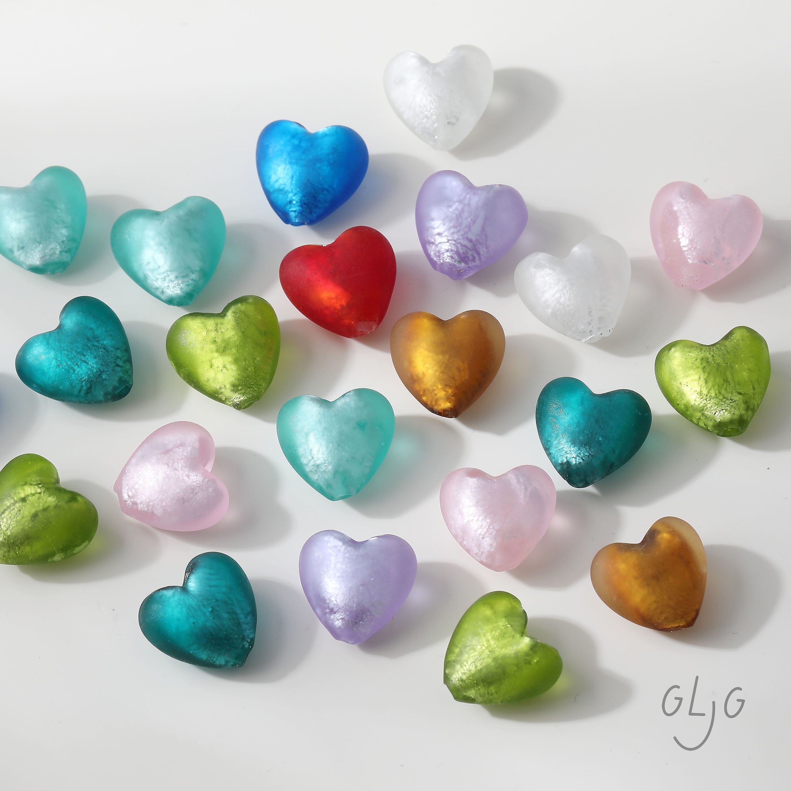 手工银箔心形琉璃珠磨砂质感爱心diy手作项链手链耳饰材料配件