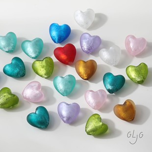 手工银箔心形琉璃珠磨砂质感爱心diy手作项链手链耳饰材料配件