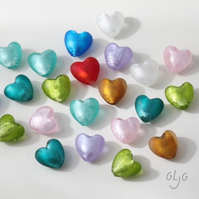 手工银箔心形琉璃珠磨砂质感爱心diy手作项链手链耳饰材料配件