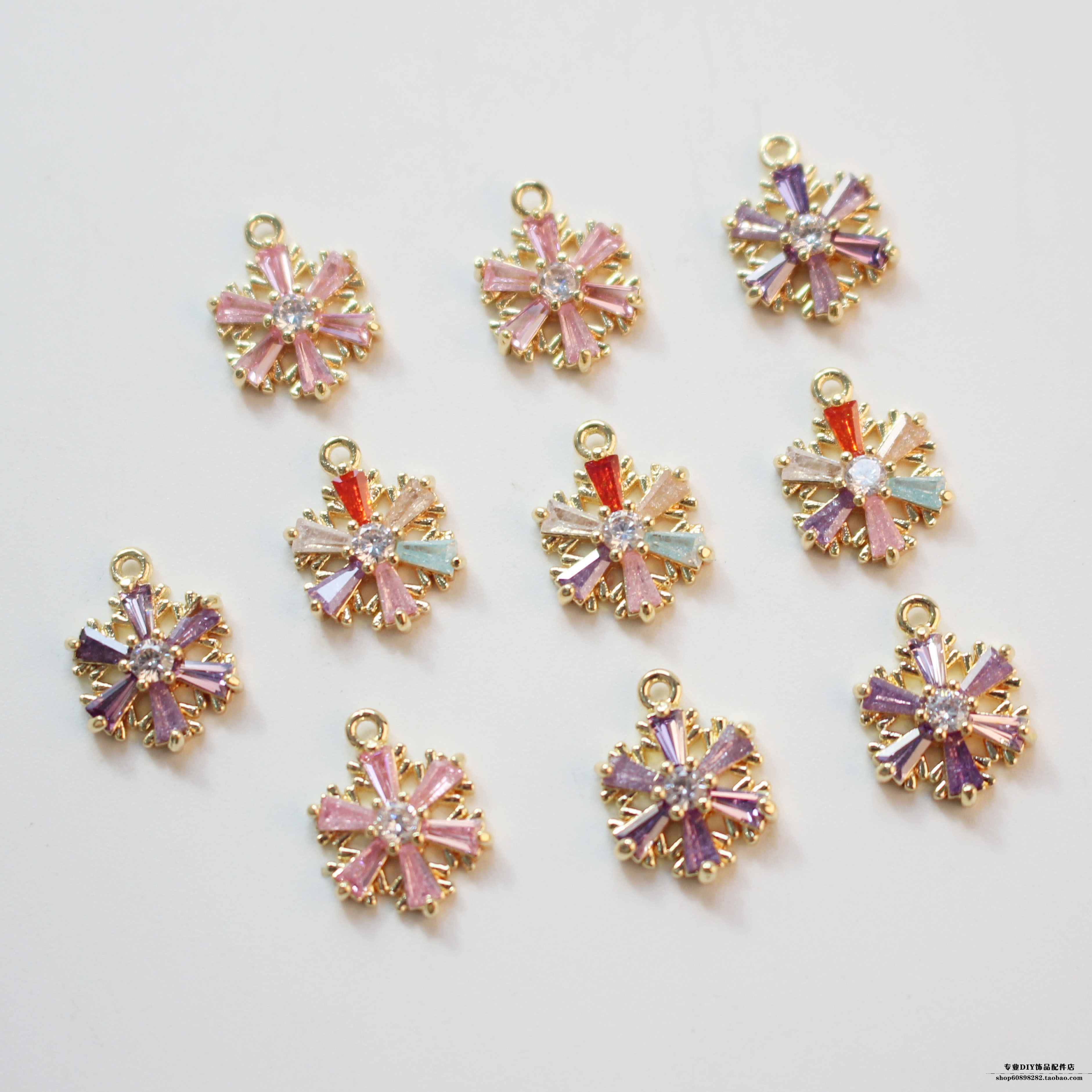 diy金色迷你小雪花镶锆石吊坠