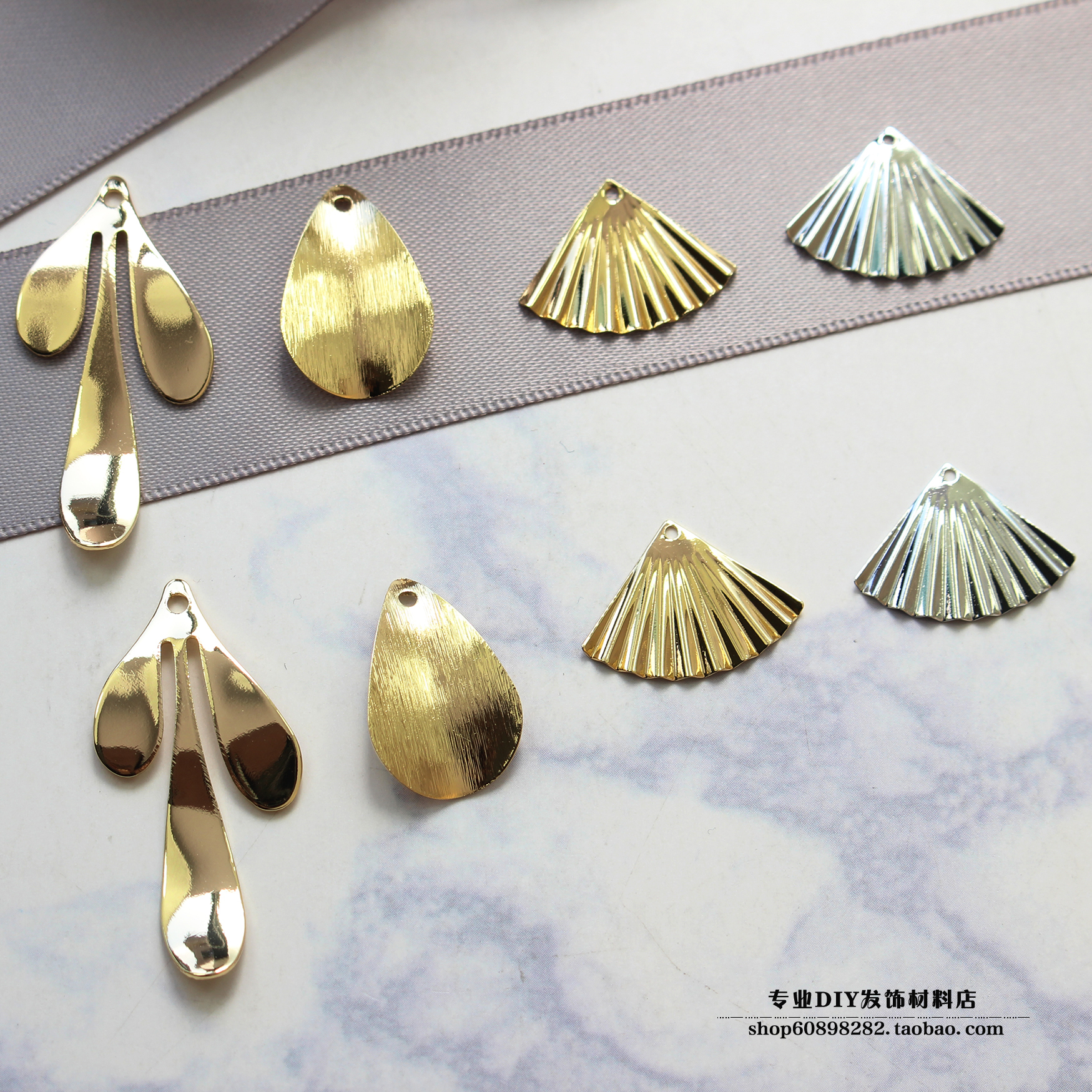 4K金挂镀扇子金色拉丝花瓣水滴