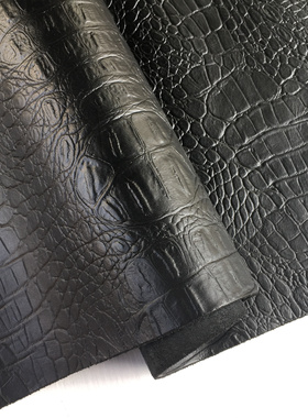 Ls001黑色鳄鱼纹背骨纹头层牛皮真皮手工DIY皮料1.57mm便挺