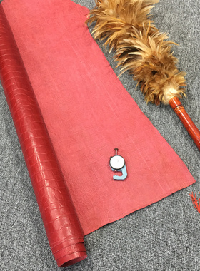 G12341红色油蜡鳄鱼纹头层牛皮真皮手工DIY皮料0.8mm偏软