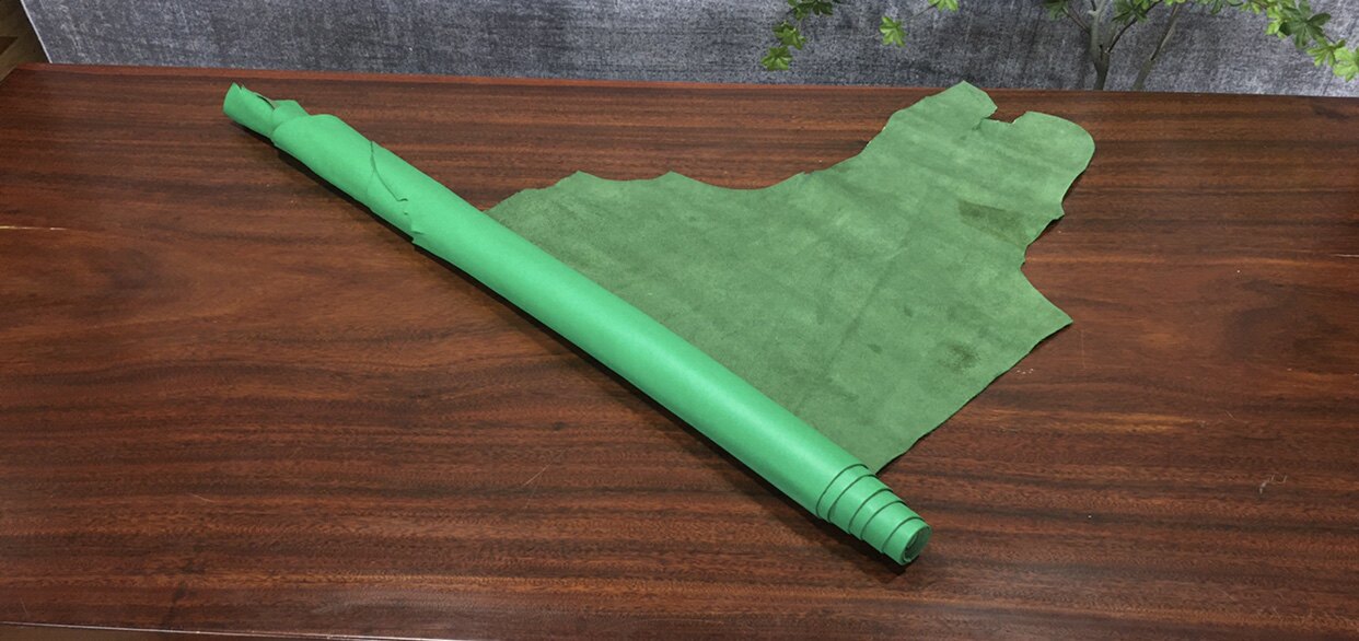 绿色细纹头层牛皮皮料库存清仓