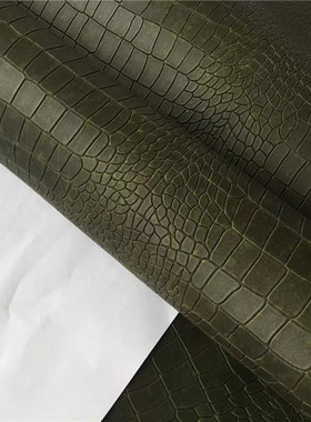 绿色油蜡鳄鱼纹头层牛皮箱包鞋靴皮具皮料手工diy真皮1.3挺G12278