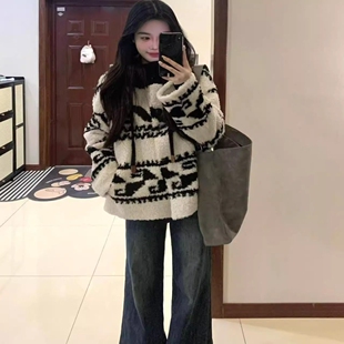 首尔入冬~韩系小个子羊羔毛短外套女高级感毛绒加厚保暖连帽上衣