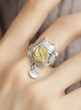 新品新款国风复古转运招财猫戒指