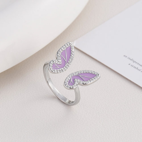 新品新款紫色蝴蝶戒指女小众设计