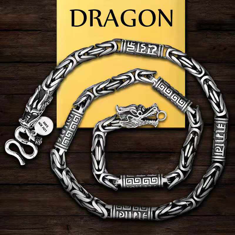 双龙头项链新款龙骨手链男潮个性霸气复古泰龙头男士粗款编织绳子