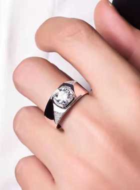 新品925银镀18K白金戒指男款仿真