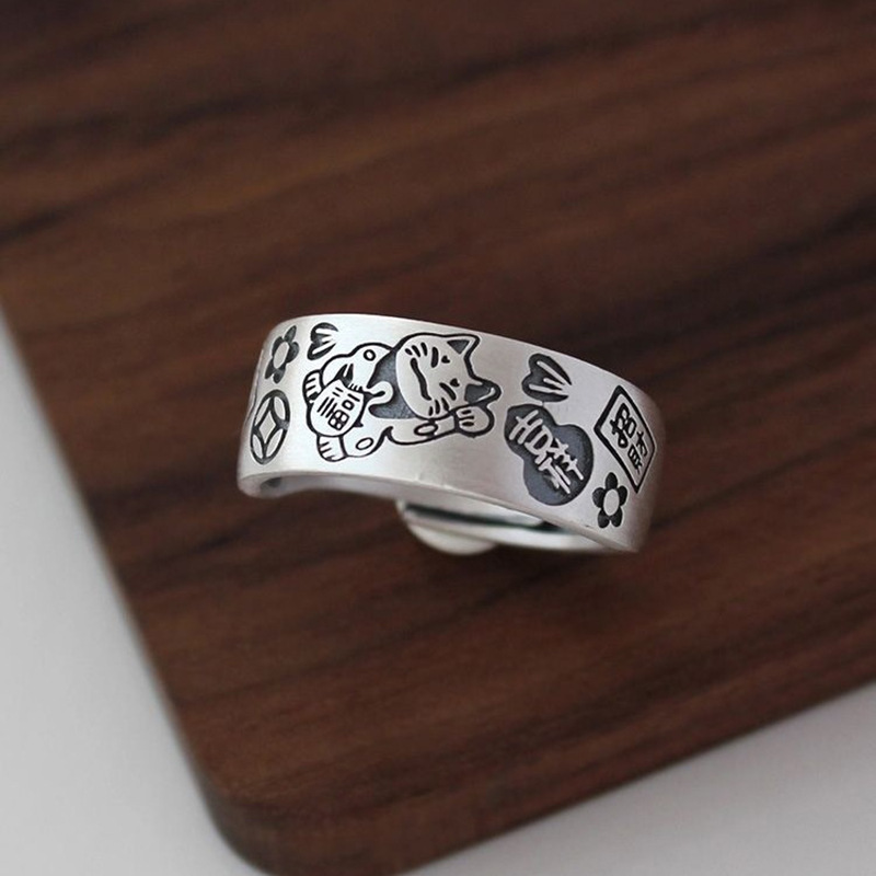 新品开运招财猫戒指复古小众吉言