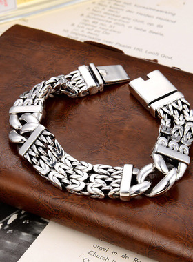 新品新款重工编织平安纹手链宽14