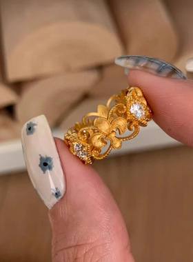 法式轻奢色镂空鸢尾花戒指小众个