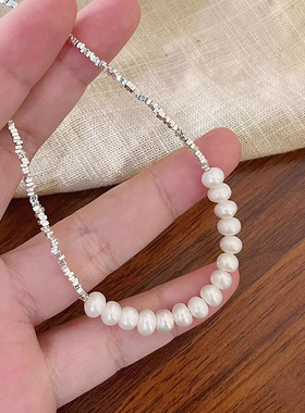 新品淡水项链女碎子锁骨链轻奢小