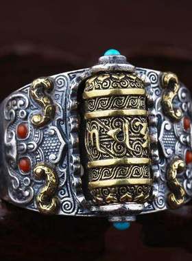 六字真言戒指男士个性潮人复古单