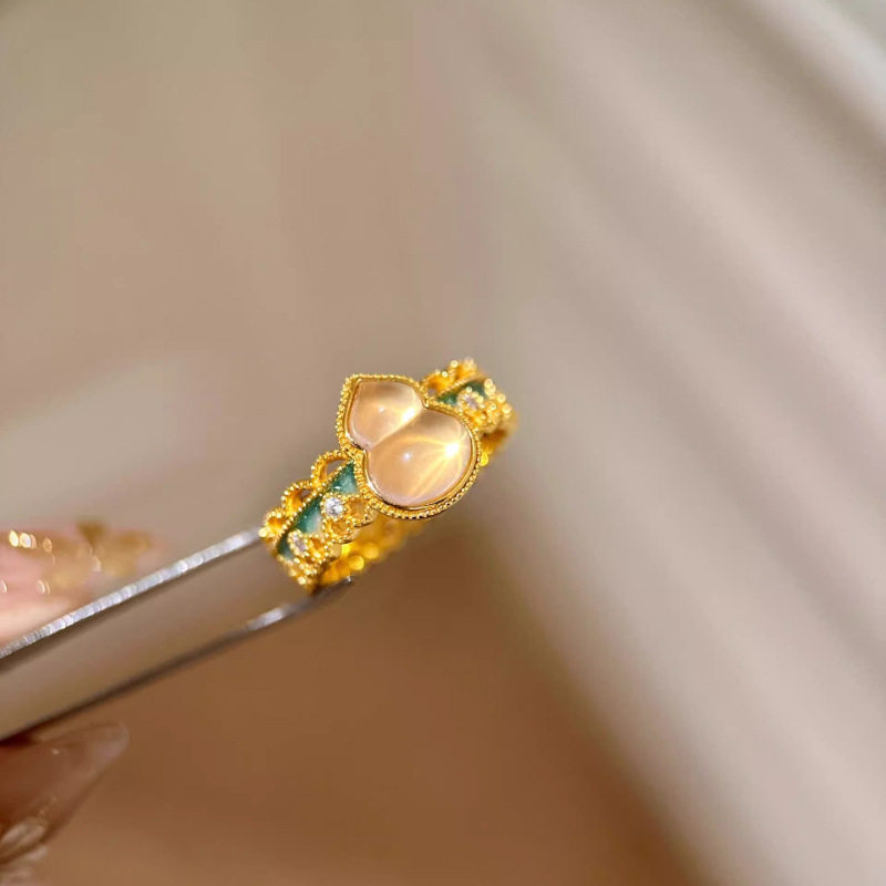 新品珐琅玉髓葫芦戒指开口葫芦镶嵌轻奢精致气质个性高级