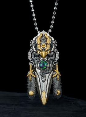 新品羽毛大鹏鸟国吊坠复古做旧项