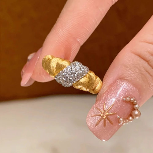 新品法式复古拉丝面包戒指轻奢百