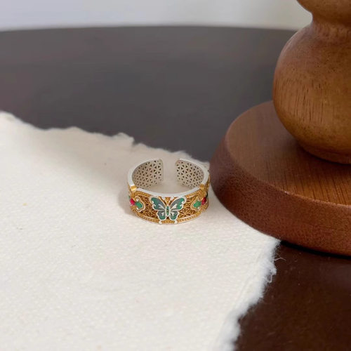 新品珐琅彩蝴蝶戒指碟仙开口可调