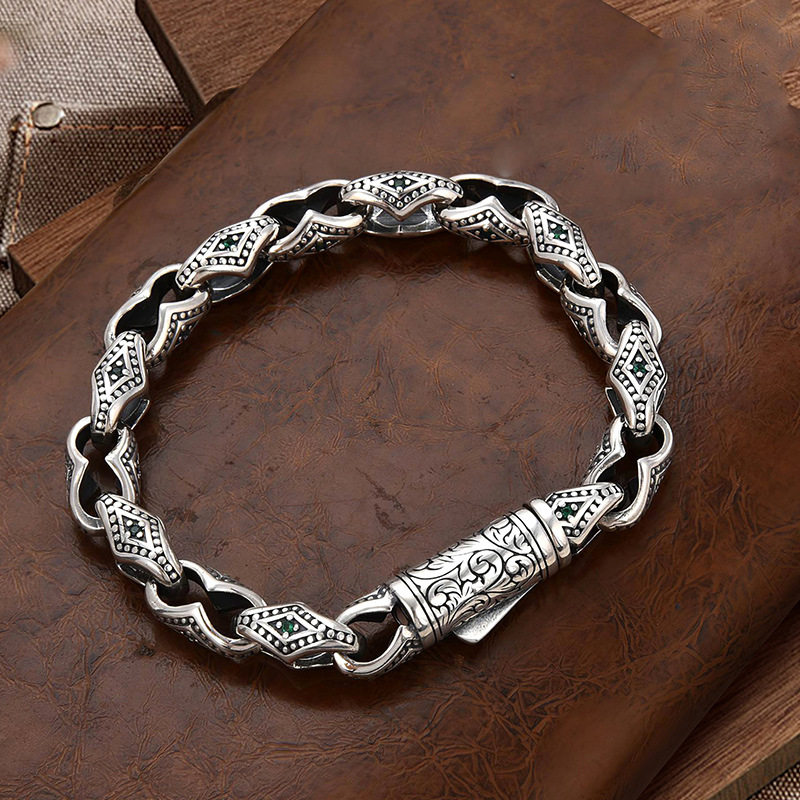 新品唐草纹手链男时尚朋克复古镶石霸气男生手饰生日礼物