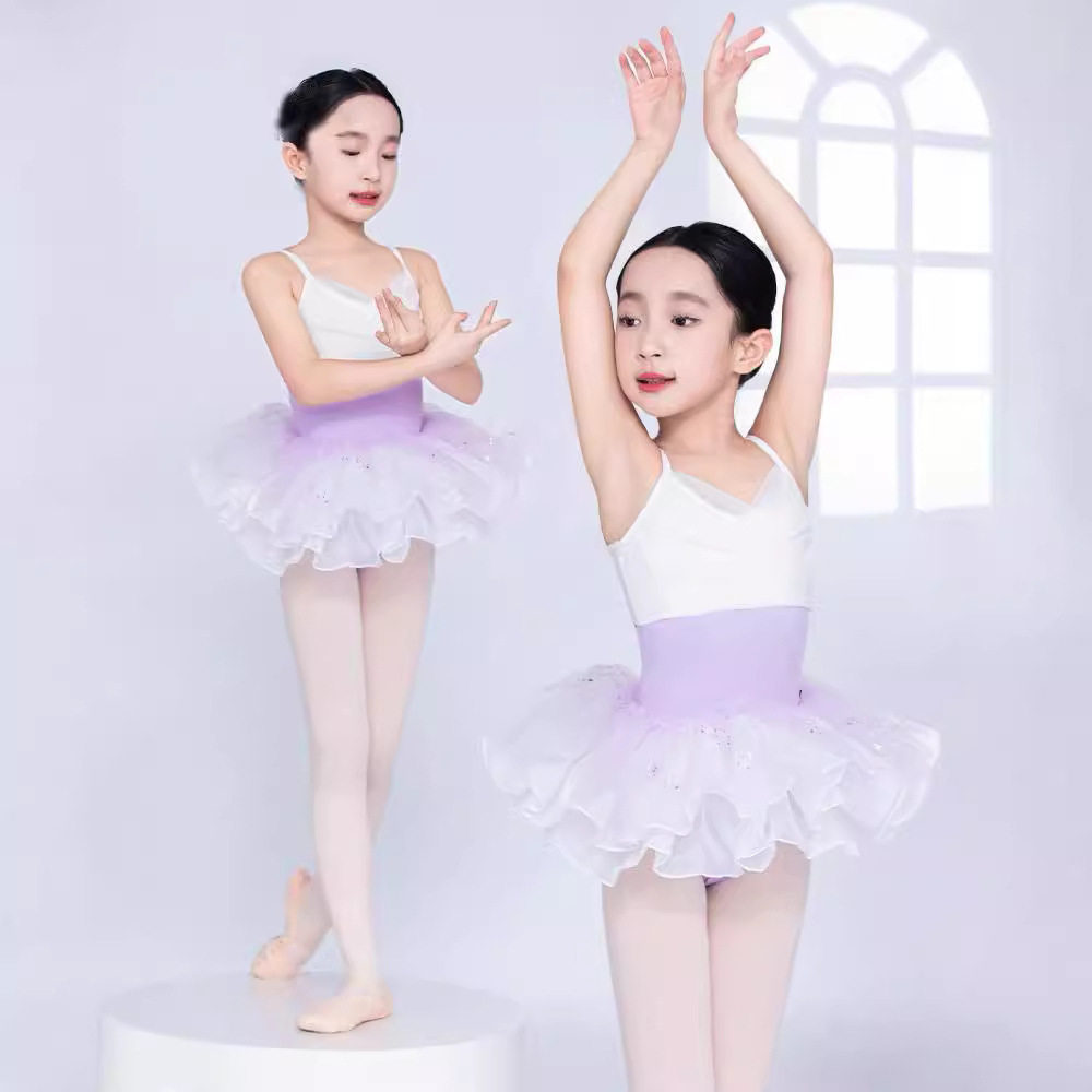 儿童舞蹈服女吊带芭蕾舞服中国舞练功服女孩童跳舞新款白色连体服