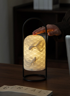 新中式陶瓷小夜灯便携式充电床头灯古风家居氛围感小夜灯礼品摆件