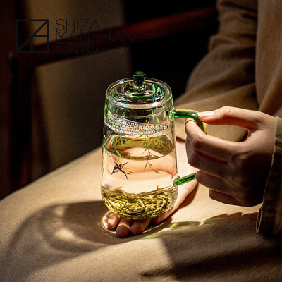 高硼硅带盖玻璃茶杯月牙过滤