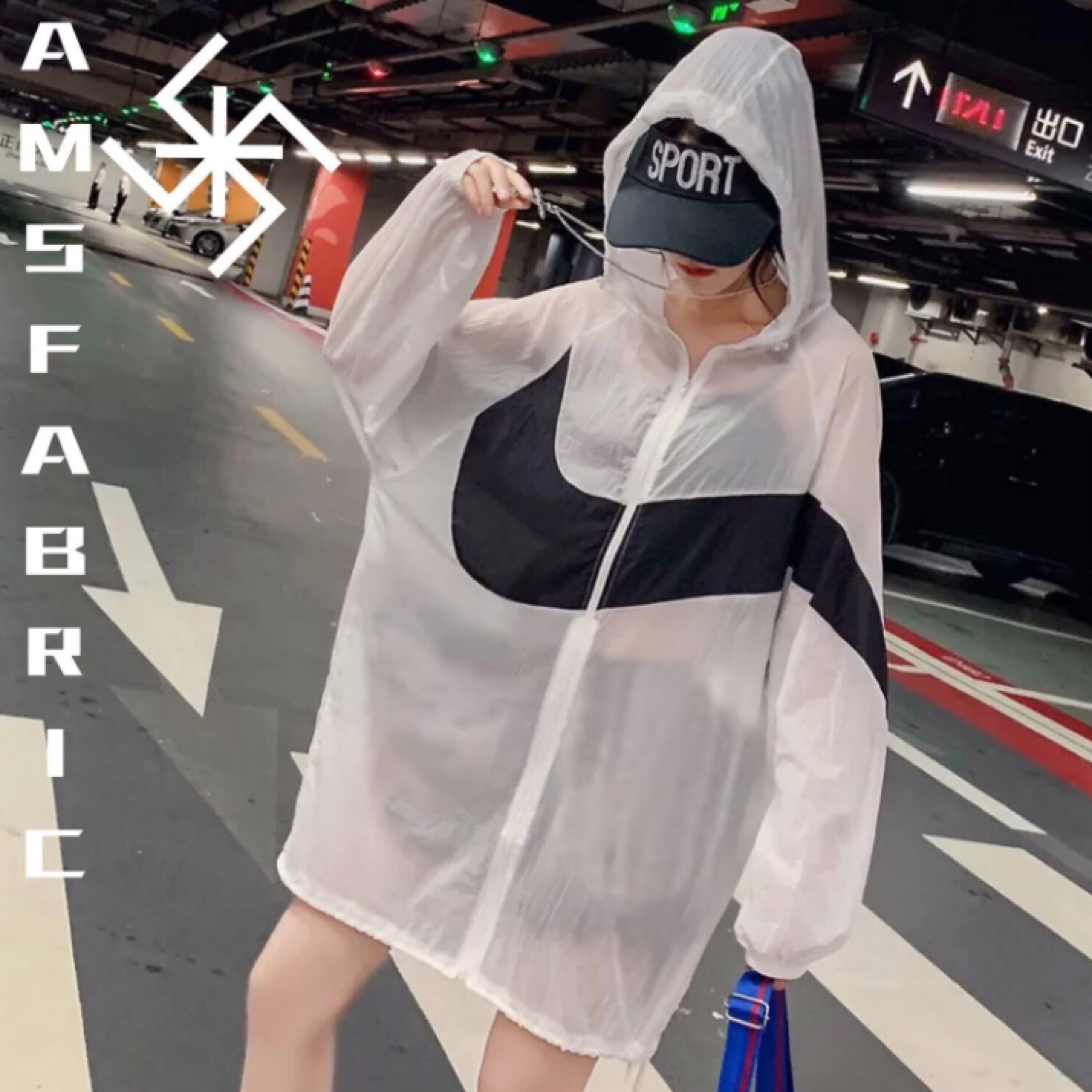 埃魔丝尼龙防风防晒衣女中长款薄款透气防紫外线开衫连帽轻薄骑车
