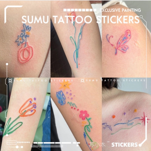 苏小木丨 抽象线条彩色纹身贴防水持久ins小清新手上个性贴画