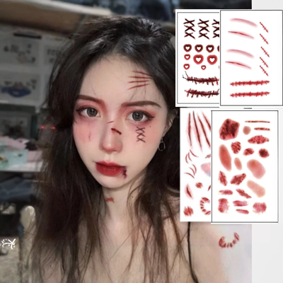 万圣节恐怖伤口脸部仿真贴纸