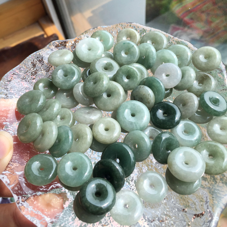 Sweet裸石 天然A货翡翠小平安扣 编绳配件配饰 缅甸油青料 大漏价