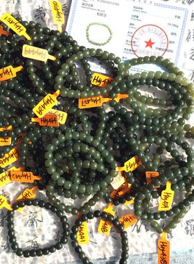 天然和田玉深晴水老油绿老型手串