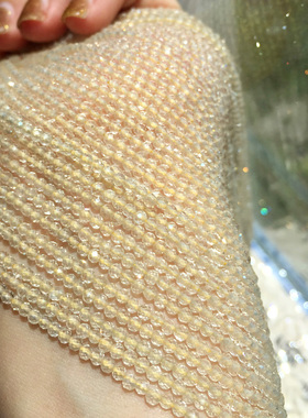 Sweet半成品 天然柠檬晶刻面2.4mm小米珠链 淡淡淡雅浅浅黄色DIY