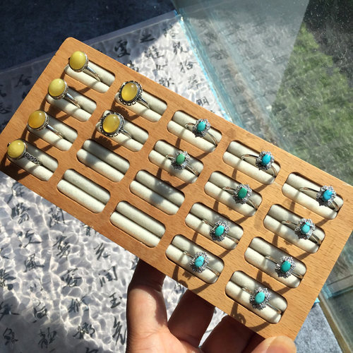 原矿绿松石戒指铜托圈口可调