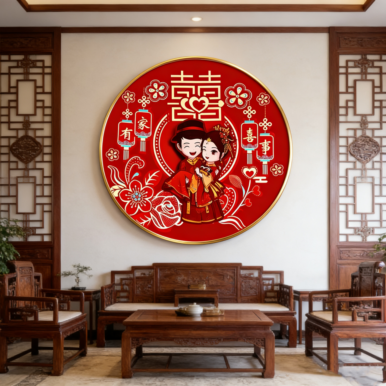 新款结婚家有喜事满钻钻石画带框手工DIY贴钻十字绣客厅玄关挂画