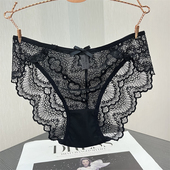 大码 女士三角裤 200斤性感细带胖MM蕾丝透明棉档无痕提臀夏季 薄款