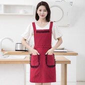 韩版 双层围裙棉布透气防油防污厨房家用上班工作服韩版 时尚