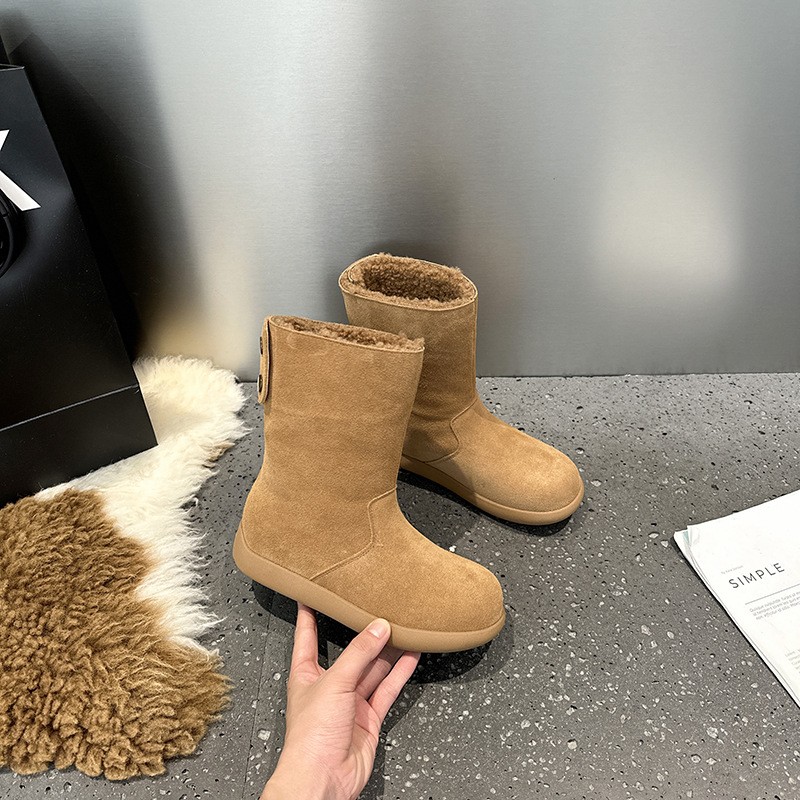 皮毛一体真皮两穿中筒雪地靴