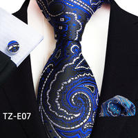 Luxury Blue Plaid Dot Silk Ties For Men Solid Wedding Access thumbnail 7